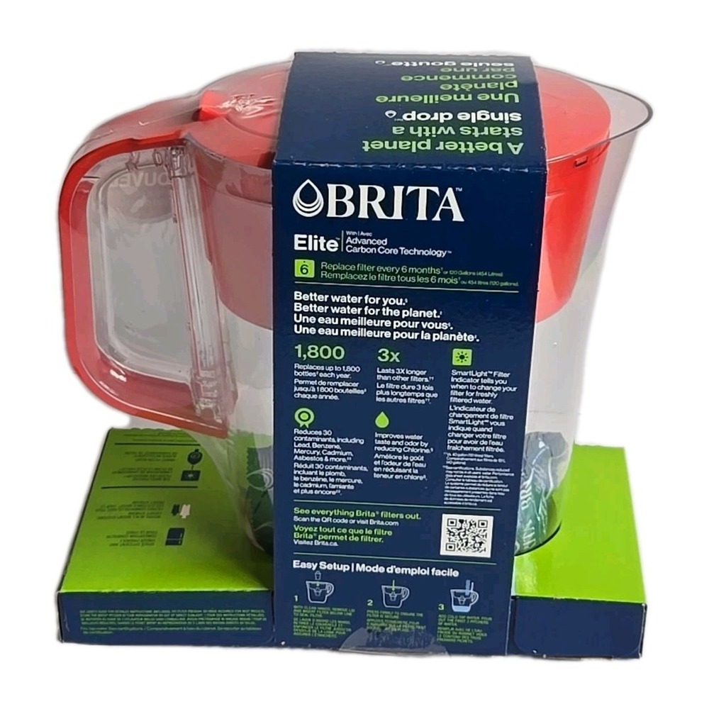 NEW Brita Elite 6-Cup Red Water Pitcher 1 Pack Clean Filter Smart Filter Alert - Picture 13 of 16